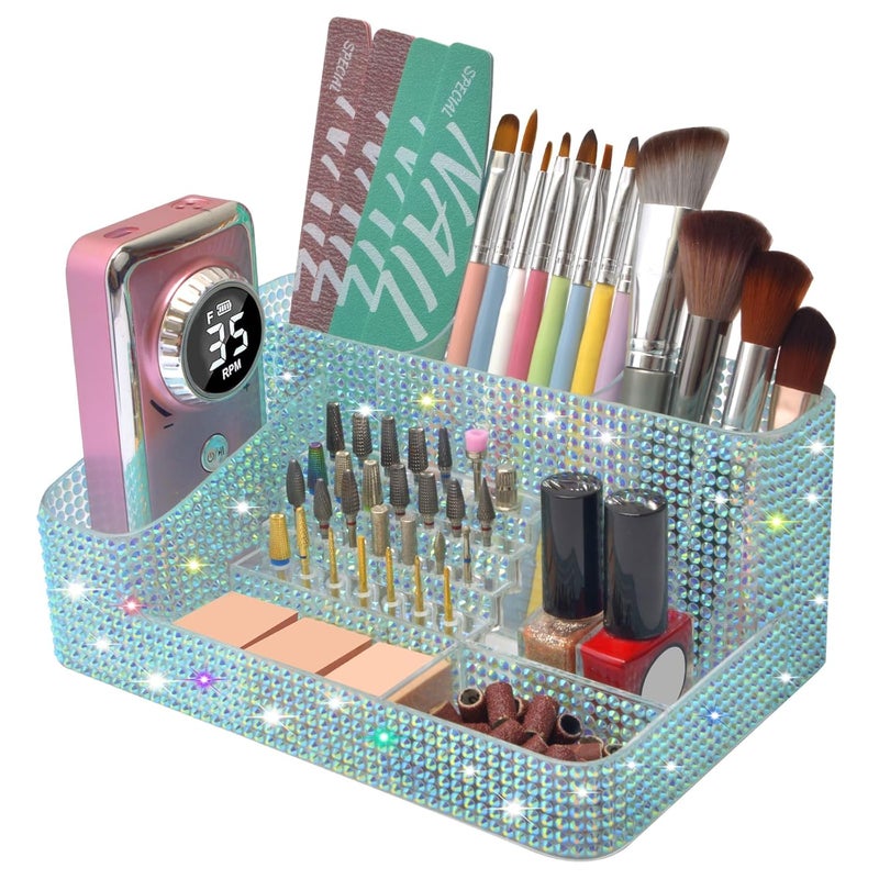 CGBE Nail Drill Holder, 28 Holes Drill Bit Holder for Nails, Professional Nail Tool Organizer, Nail Desk Organizer for Nail Tech, Nail Salon DIY Use - Diamond Blue (Not Including Nail Drill Set) - Image 1